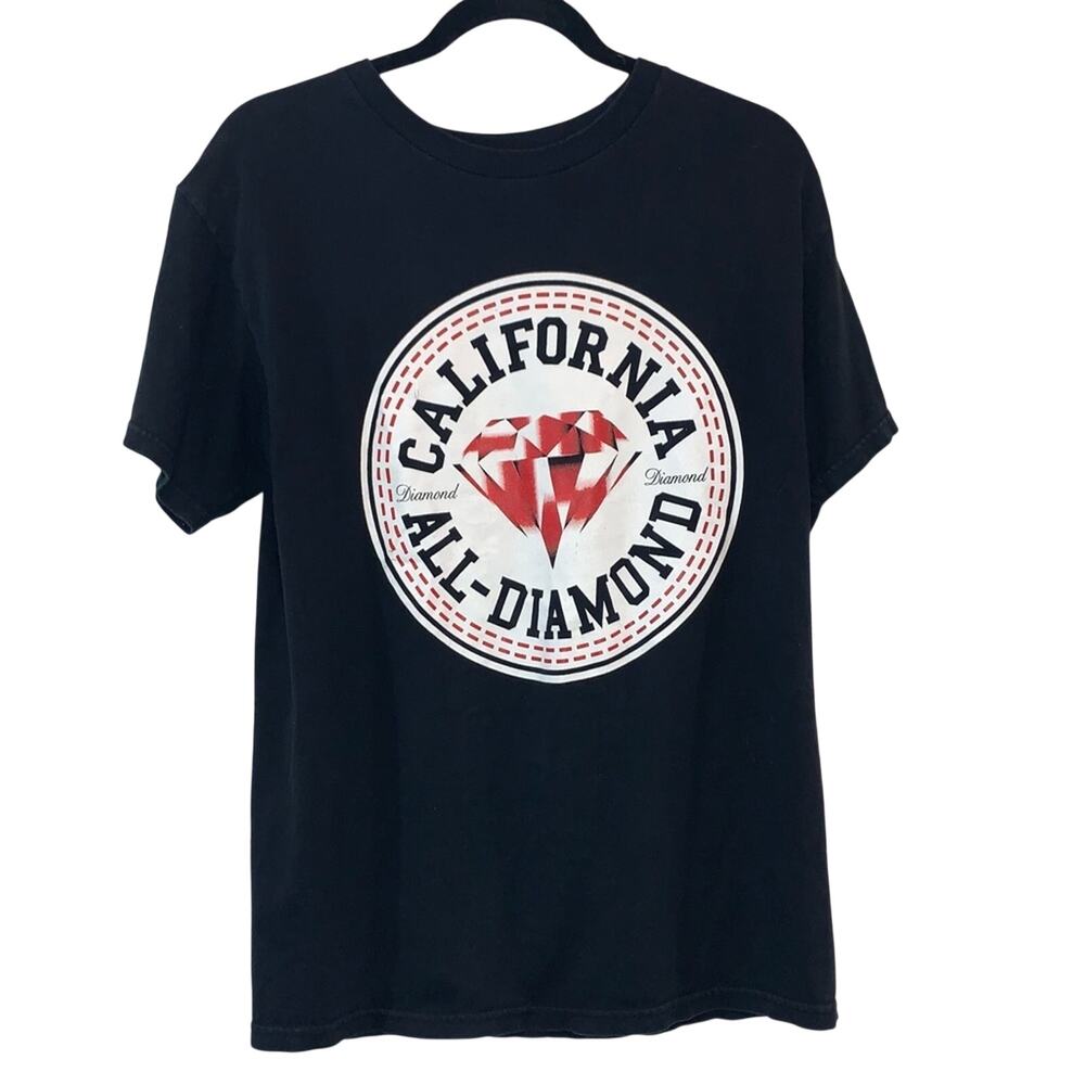 California All Diamond Graphic T-Shirt Medium Black Streetwear‎ Tee